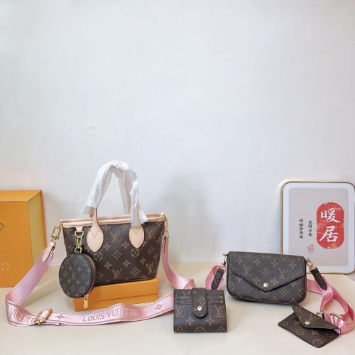 Pink shoulder strap vegetable basket + 2-in-1 envelope bag + wallet 3-piece set