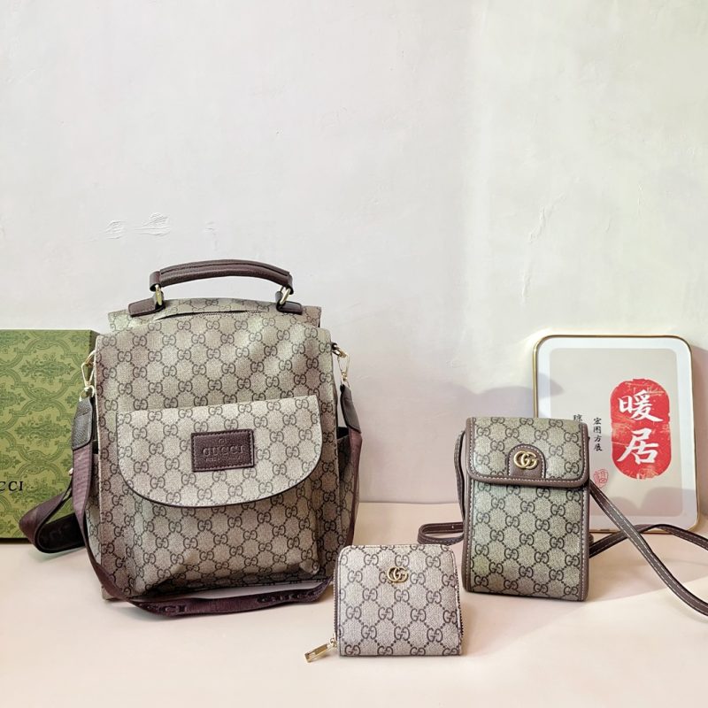 Backpack + mobile phone bag + wallet 3-piece set